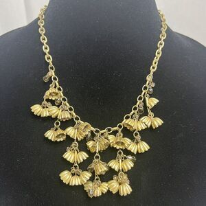 Ann Taylor Crystal Floral Drop Tiered Necklace Antique Gold Tone Flower Bells